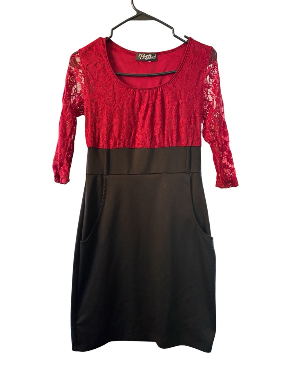 Noirred Lace Bodice Red & Black Long Sleeve Dress